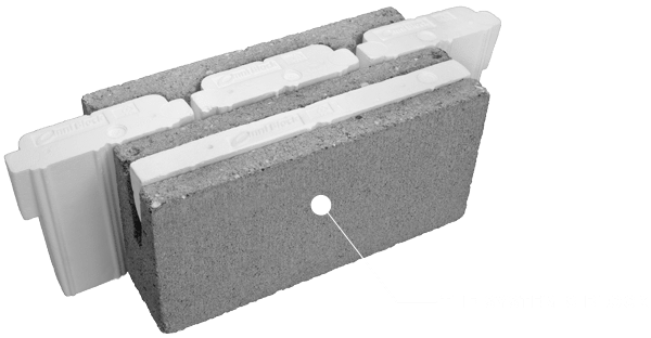 Image shows concrete block with integrated layers of insulation